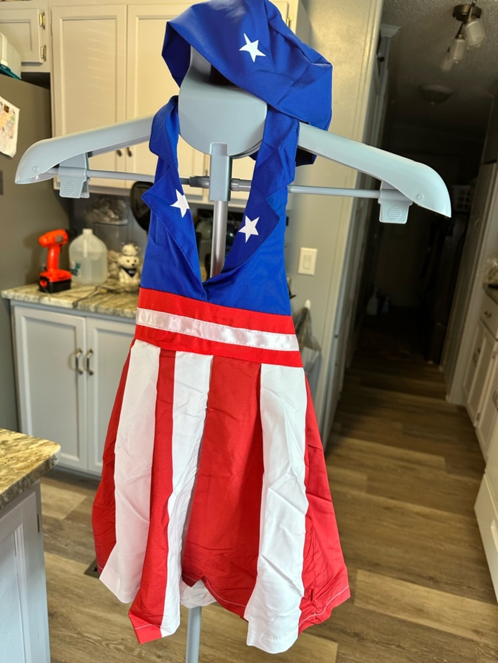 Kids Patriotic Halter Dress with Star Accent - Blue Red White